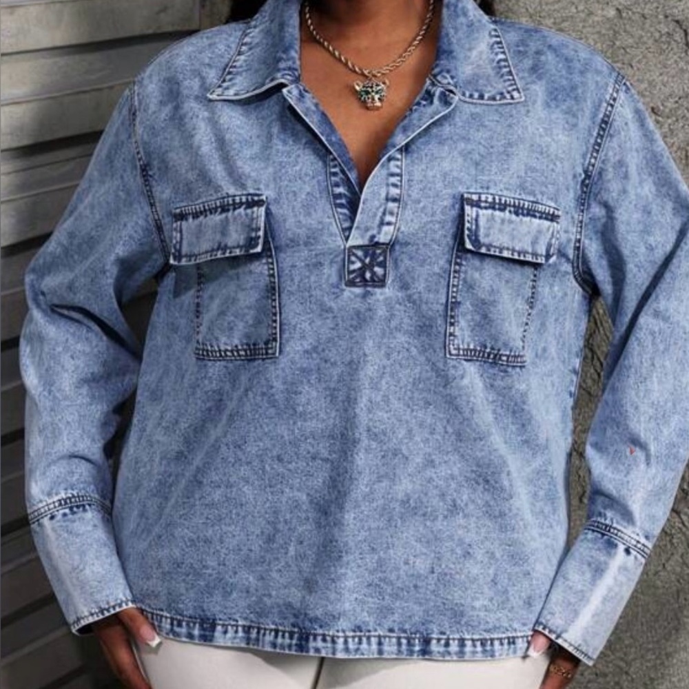 NWOT -Slaydiva-Casual Blue Denim Shirt. Size 3X. From SHEIN